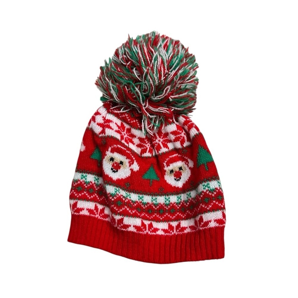Laura Ashley Red and Green Santa Knit Hat for Kids